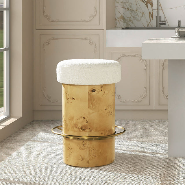 Nebula - Backless Round Upholstered Counter Stool With Burl - Ivory White by Jennifer Taylor Home | Bel Furniture