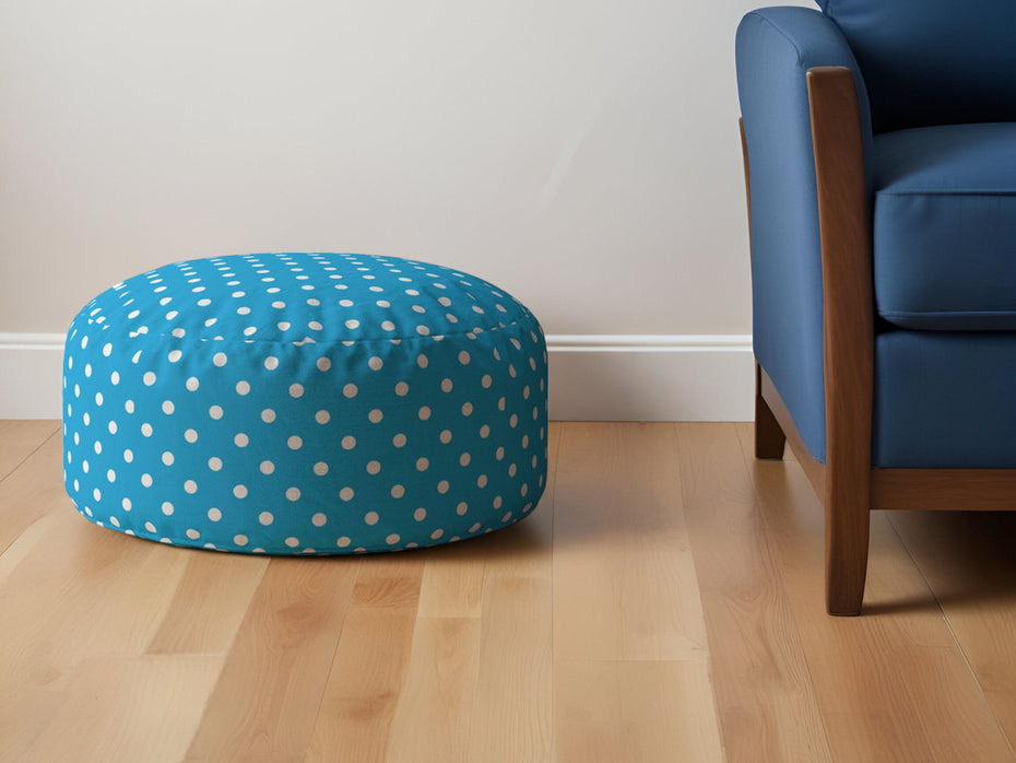 Cotton, Round Polka Dots Pouf Ottoman - Blue