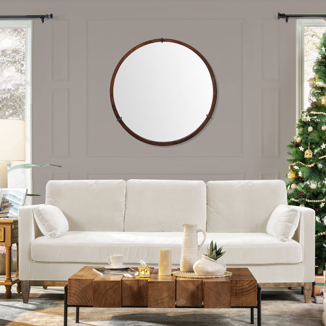 Hausen - Mid-Century Modern Round Accent Wall Mirror - Brown Walnut by Jennifer Taylor Home | Bel Furniture