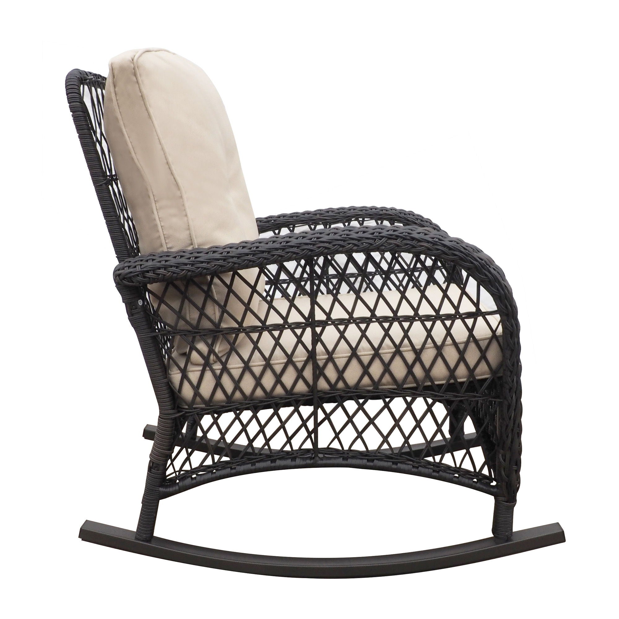 Garden Rocking Chair, Outdoor Rattan Rocker Chair With All-Weather Hand-Woven Resin Wicker, Patio Relaxing Lounge Furniture With Powder-Coated Metal Frame For Backyard, Porch - Brown / Beige