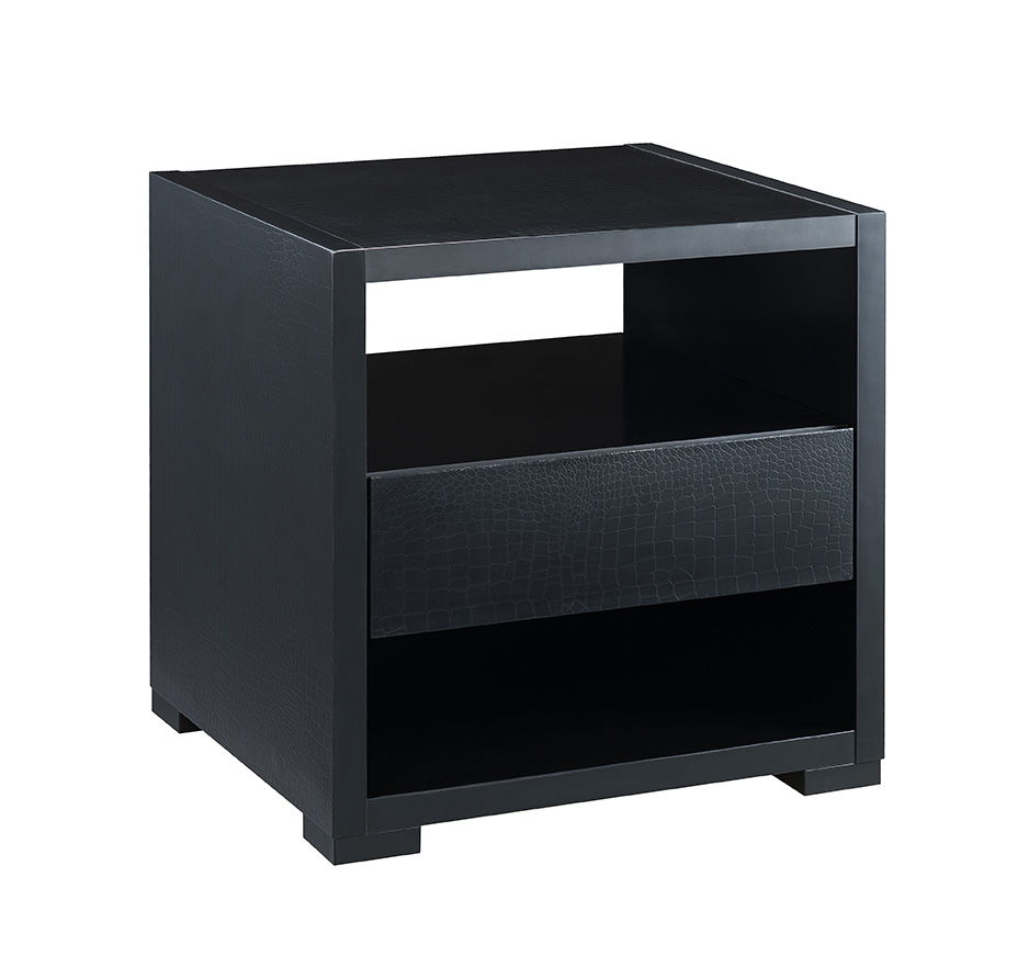 Accent Table, Sofa Side Table With Drawer And 2 Tier Shelves - Black