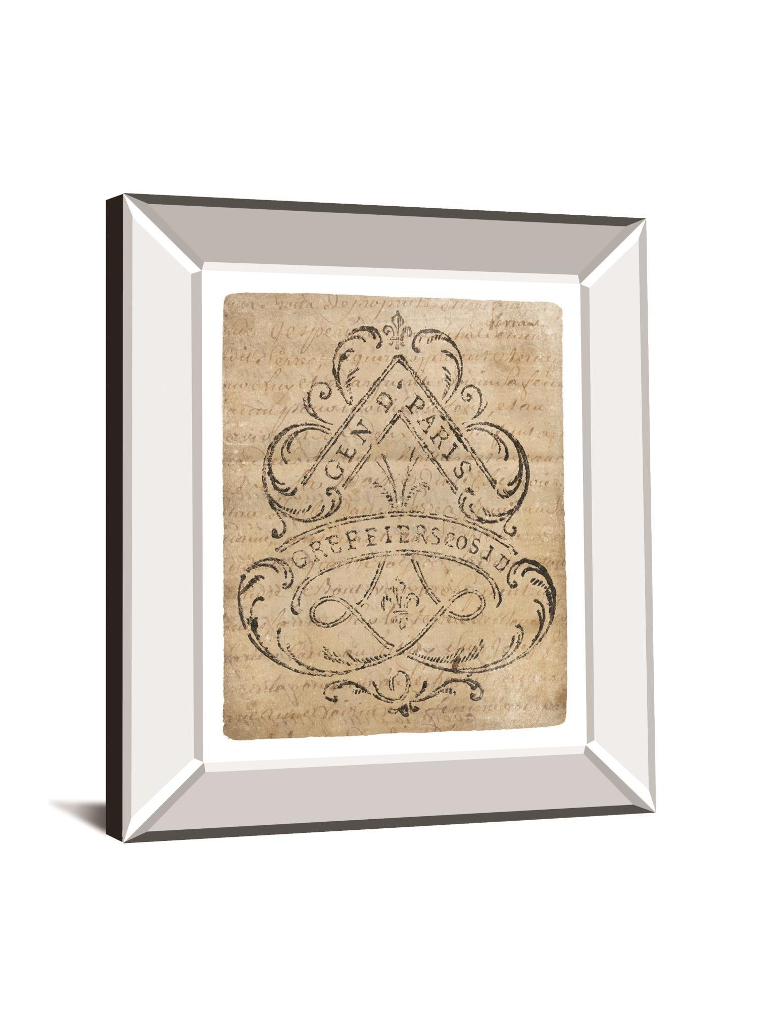 Letter Crest I Vintage V2 By Wild Apple Portfolio - Mirror Framed Print Wall Art - Beige