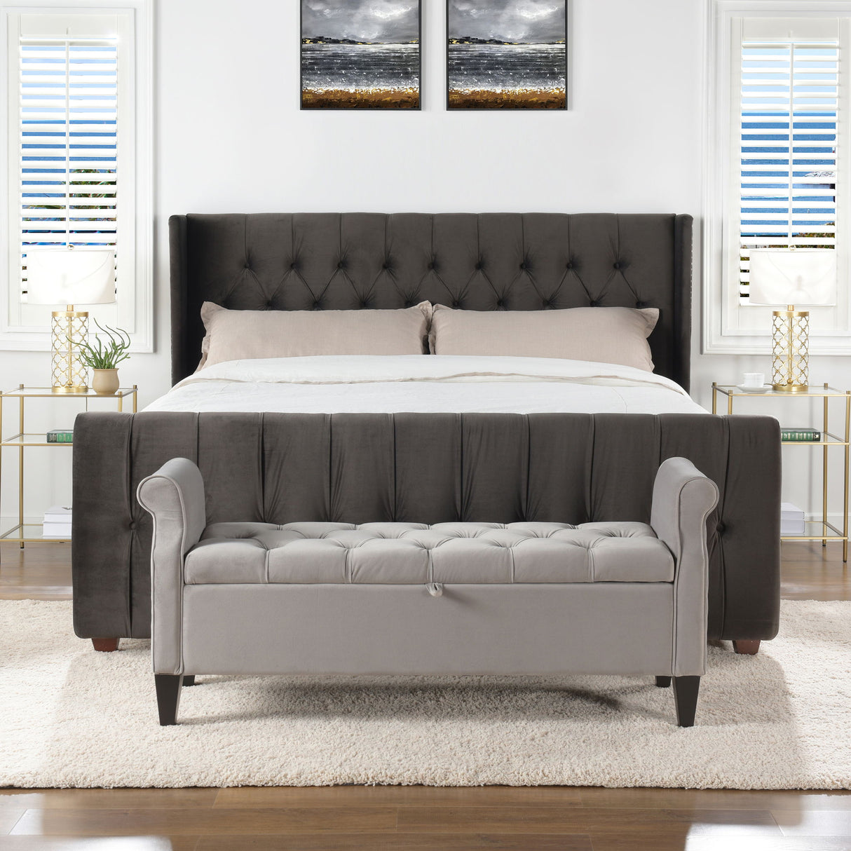 David - King Tufted Wingback Bed - Dark Charcoal Gray by Jennifer Taylor Home | Bel Furniture