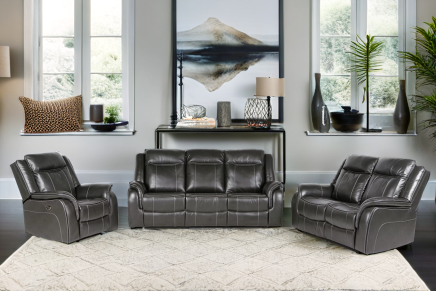 3 Piece Living Room Set: Power Reclining Sofa, Power Reclining Chair, Stationary Loveseat