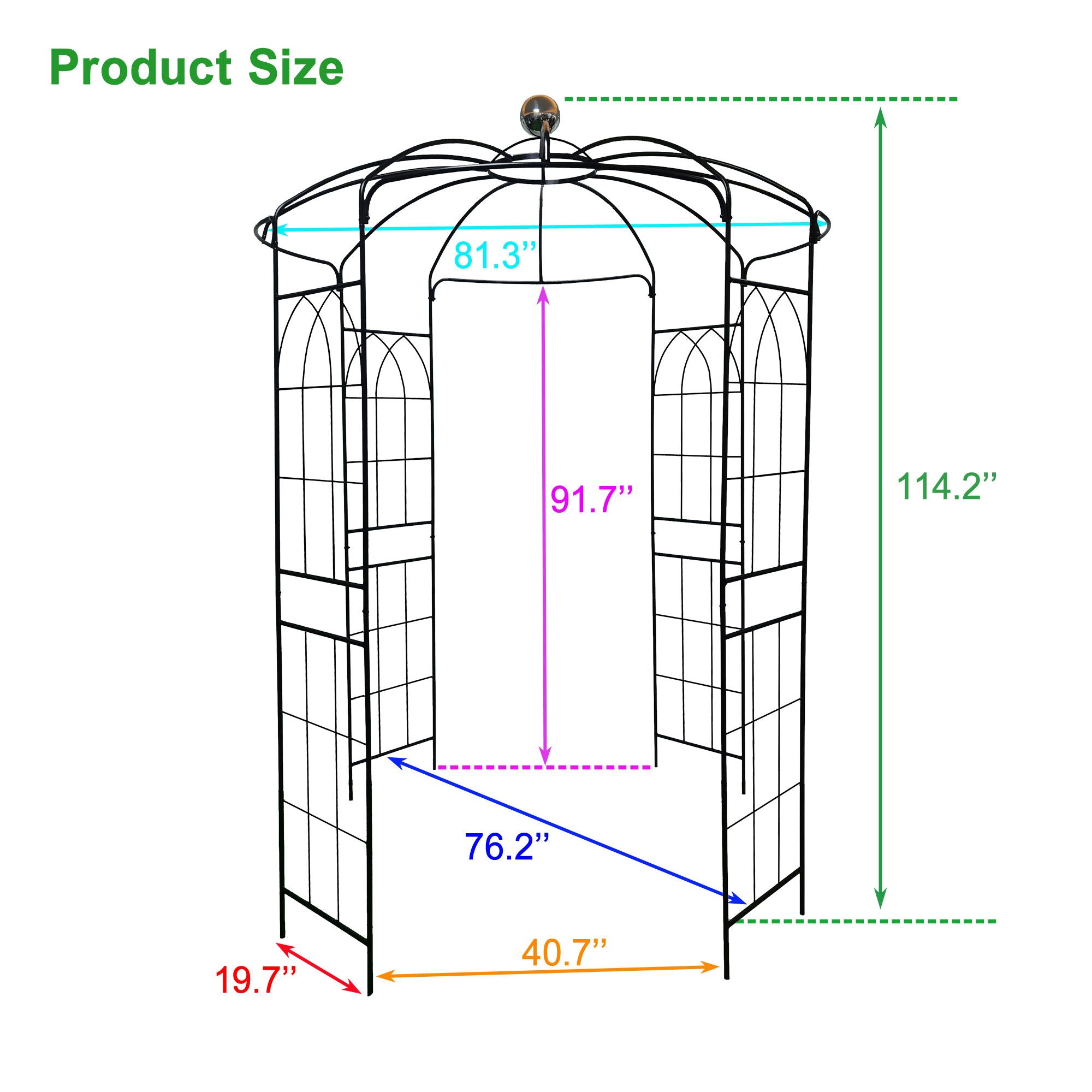 Metal Garden Arch Iron Garden Arbors Gazebo Dia High Birdcage Shape Pergola Pavilion For Wedding Ceremony