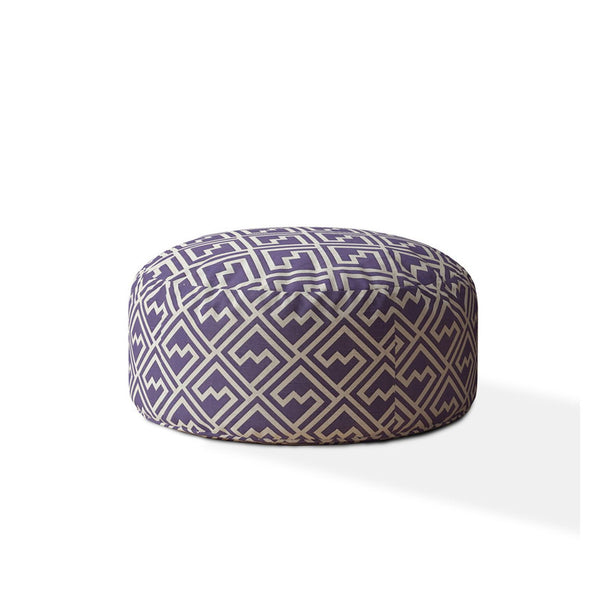 Cotton Round Abstract Pouf Cover - Purple / White