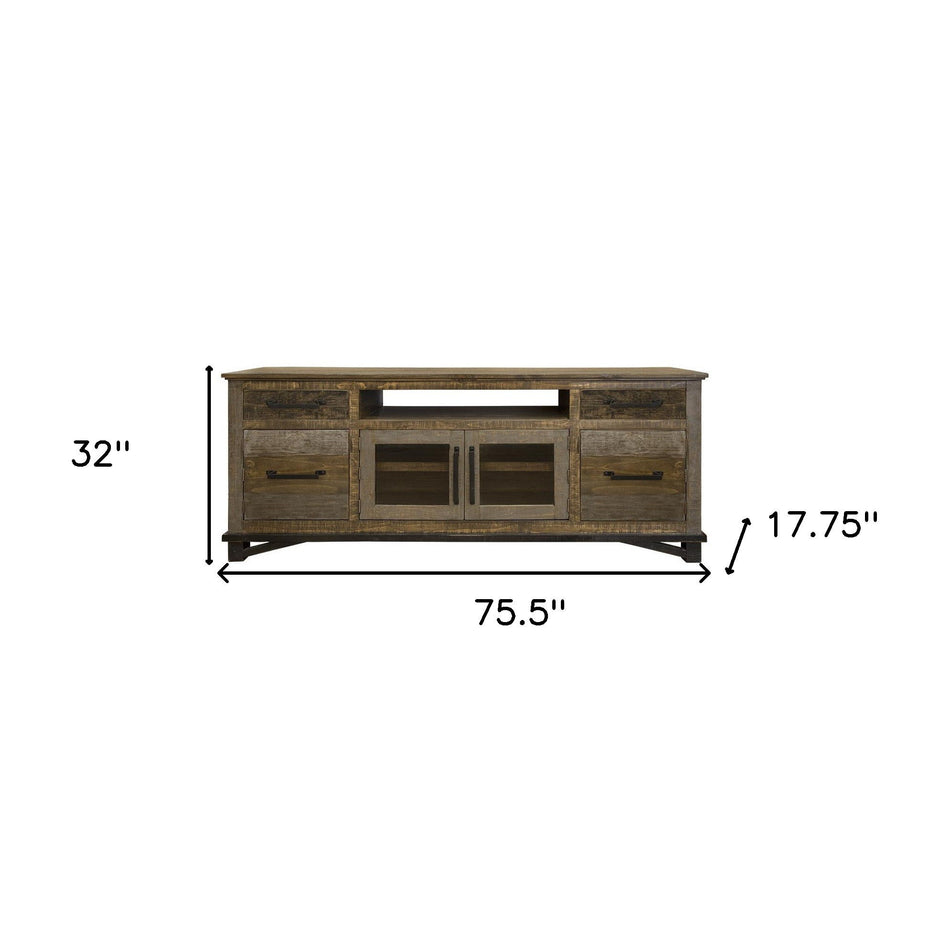 Wood Cabinet Enclosed Storage, Distressed TV Stand - Brown