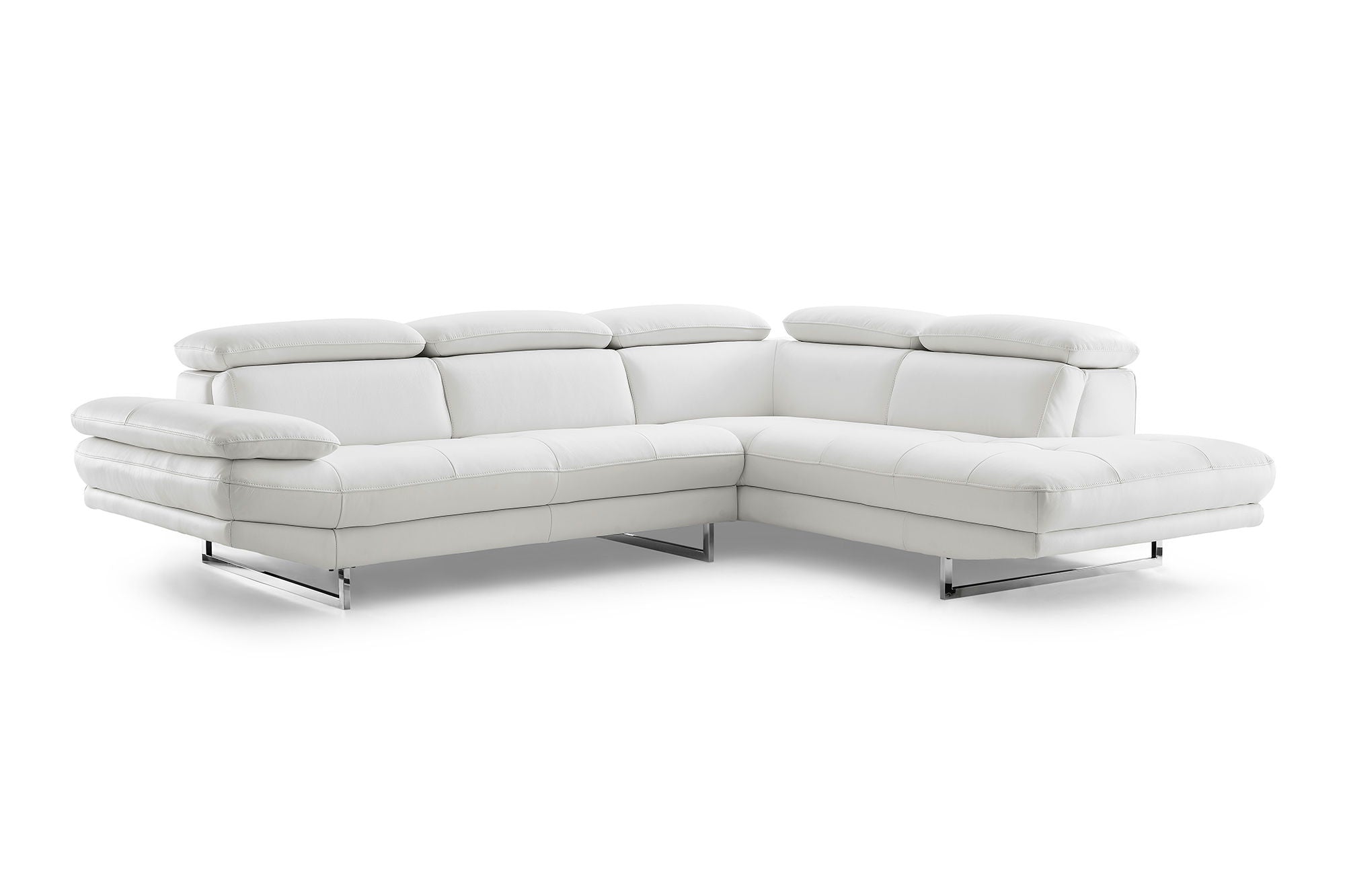 Leather Sofa Chaise With Silver Legs - White Top Grain