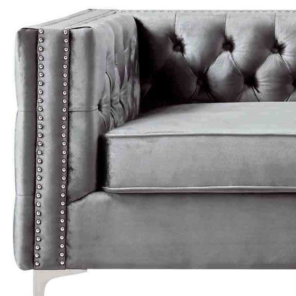 Velvet Sofa With Silver Legs - Gray