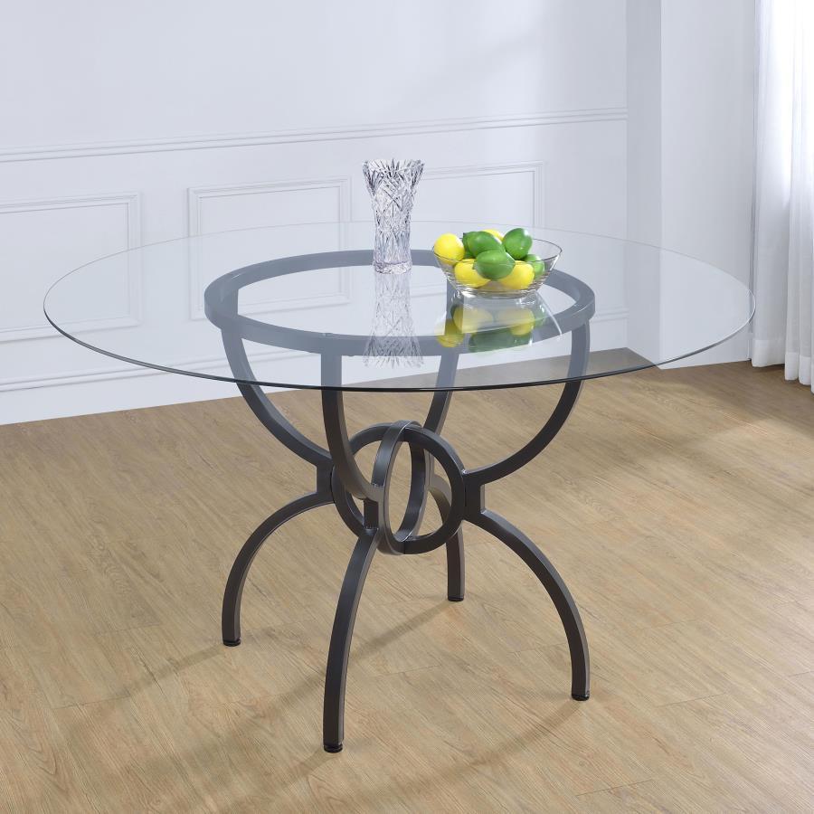 Aviano - Round Glass Top Metal Dining Table - Gunmetal by Coaster Fine Furniture | Bel Furniture