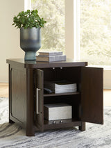 Breckington - Rectangular 2-door End Table - Dark Brown