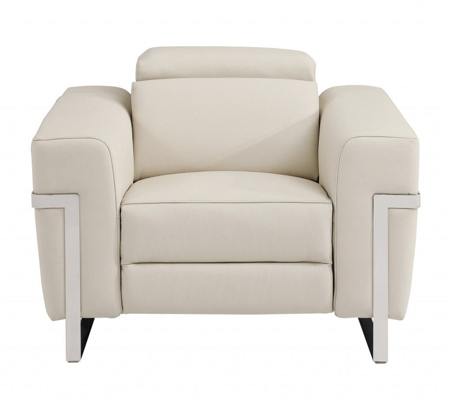 Italian Leather, Power Recliner Chair - Beige