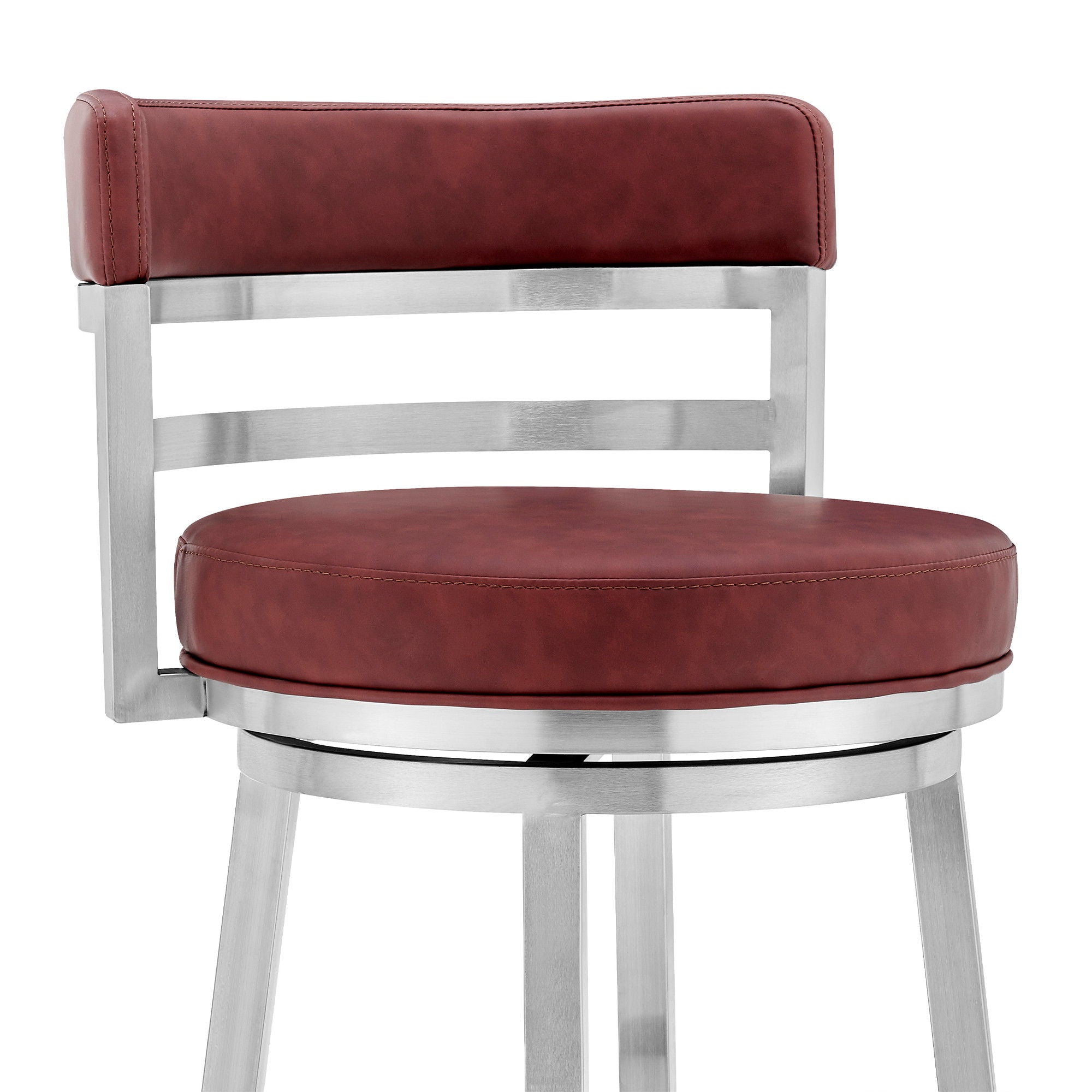 Faux Leather Swivel Low Back Counter Height Bar Chair - Red / Silver