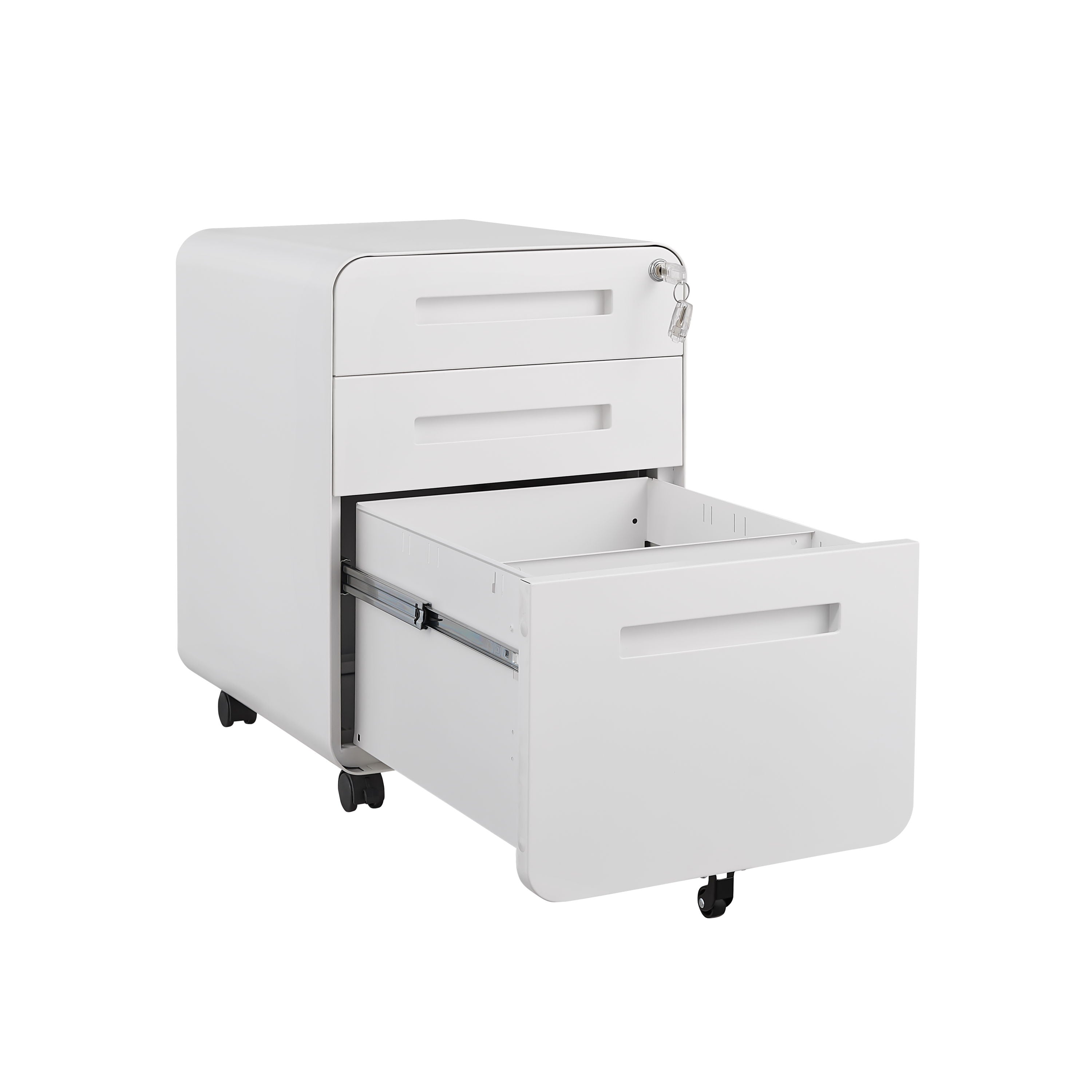 3 Drawer Mobile File Cabinet Under Desk Office, Simple Style Versatile Storage Cabinet For Legal / Letter / A4 Files, 5 Wheel Design Anti-Tilting Cold Rolled Steel Waterproof Moisture-Proof