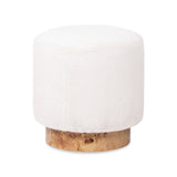 Tilly - Round Fur Upholstered / Burl Pouf Ottoman - White by Jennifer Taylor Home | Bel Furniture
