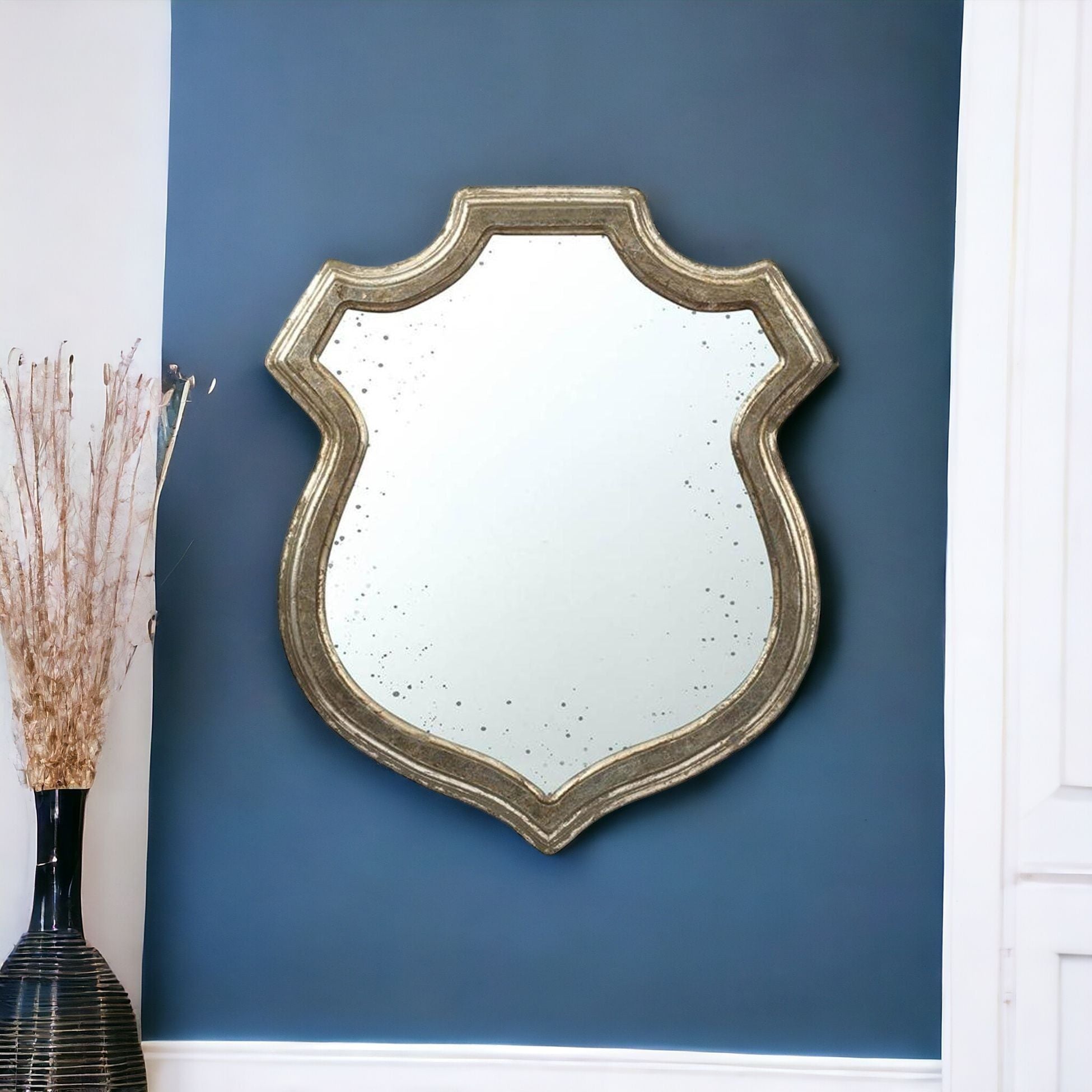 24" Crest Shape Wall Mounted Accent Mirror Framed - Distressed Metallic