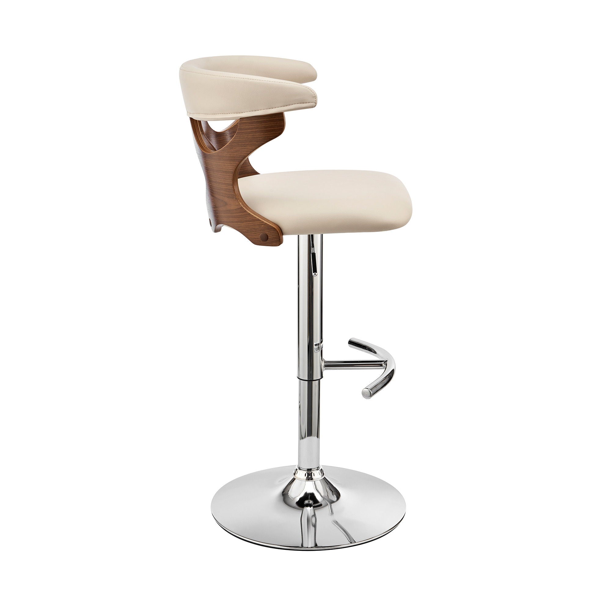 Faux Leather / Swivel Adjustable Height Bar Chair - Cream / Silver