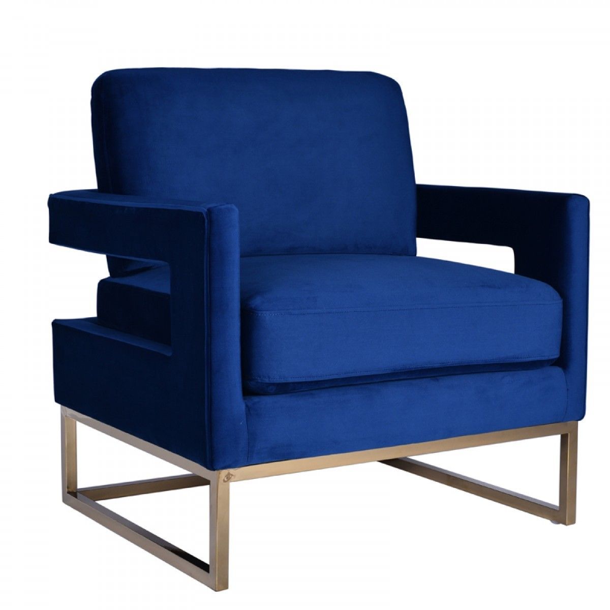 Stylish Velvet Steel Chair - Blue / Gold