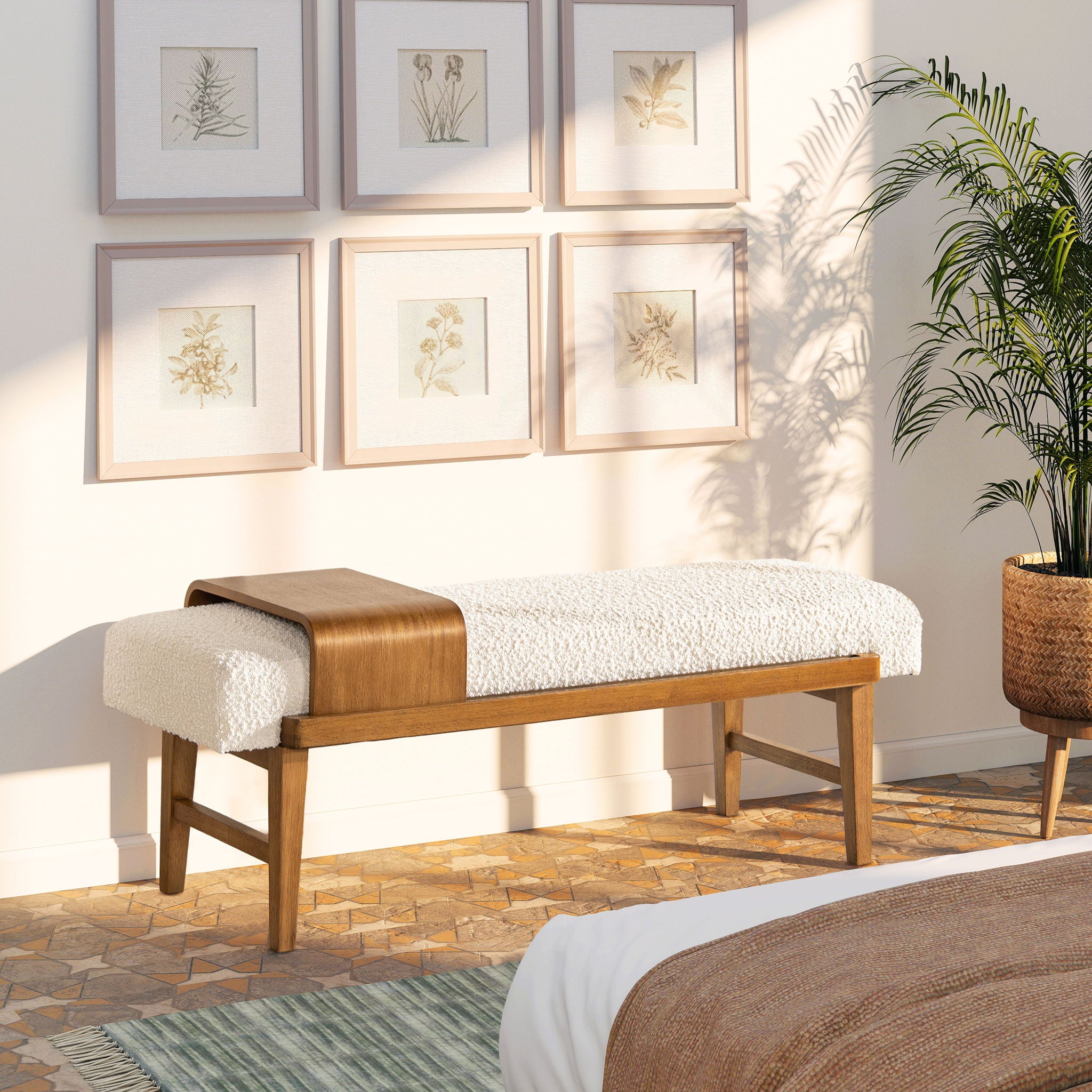 Billie - Modern Telephone Bench With Sliding Shelf - Ivory White - Uph