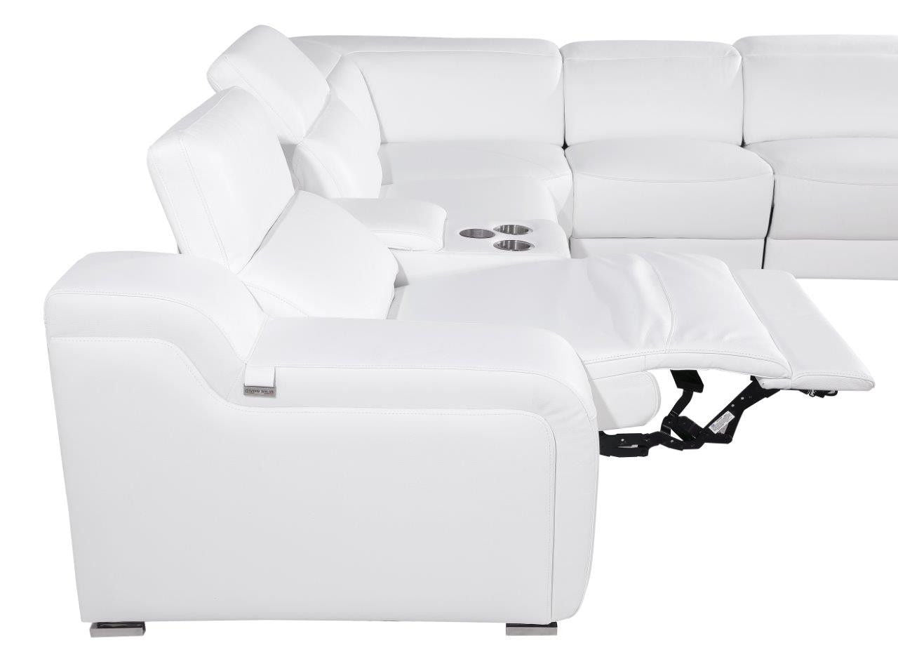 Italian Leather Power Reclining L Shaped Six Piece Corner Sectional With Console - White