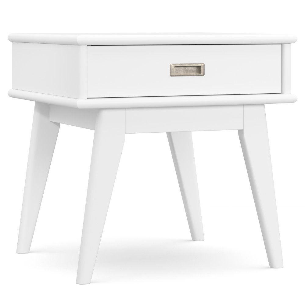 Draper - Handcrafted Mid Century End Table White End Tables 1 Drawer by Simpli-Home | Bel Furniture