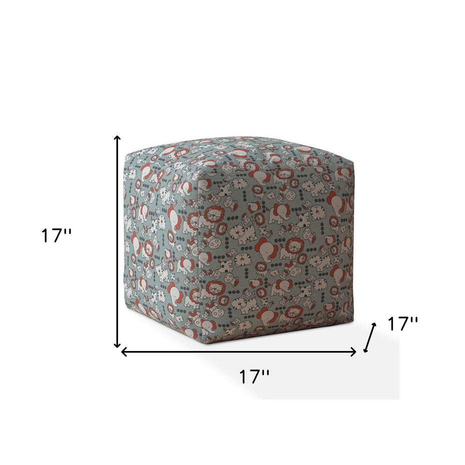 Cotton Animal Print Pouf Ottoman - Gray / White