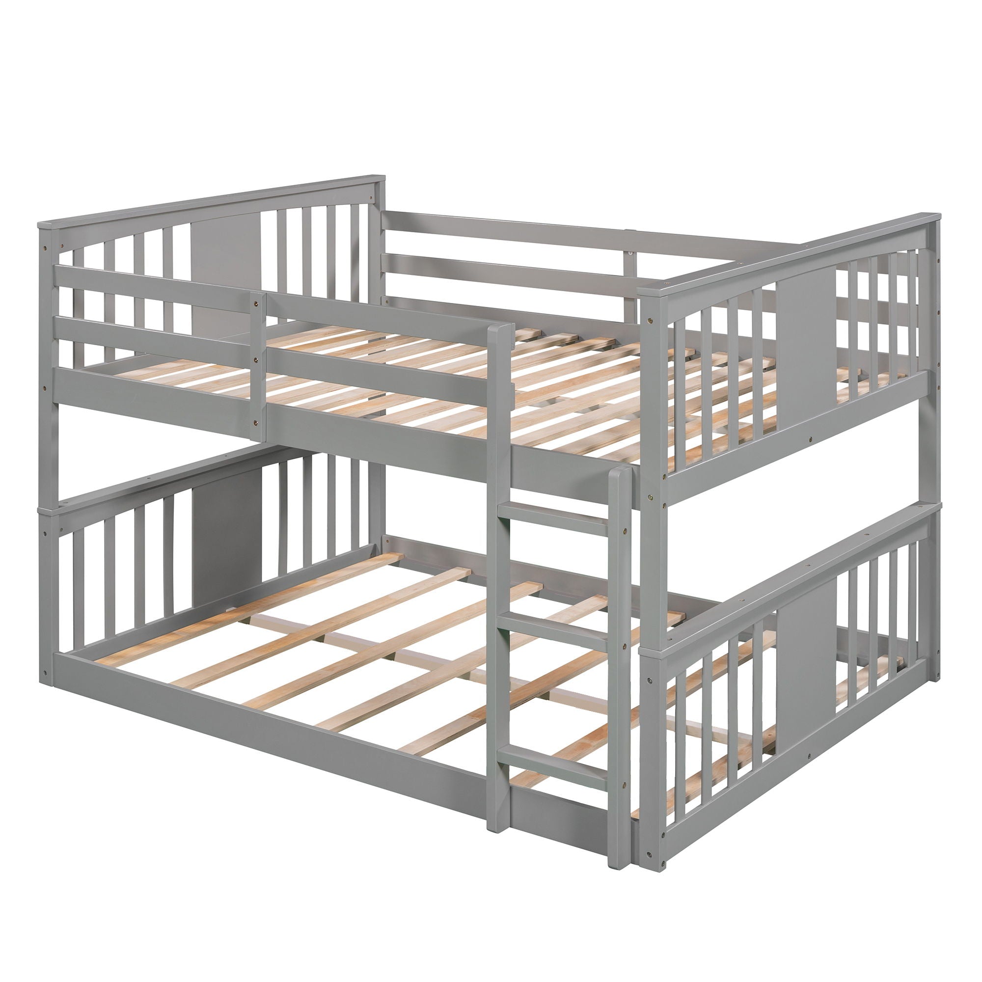 Full Over Full Bunk Bed With Ladder - Gray