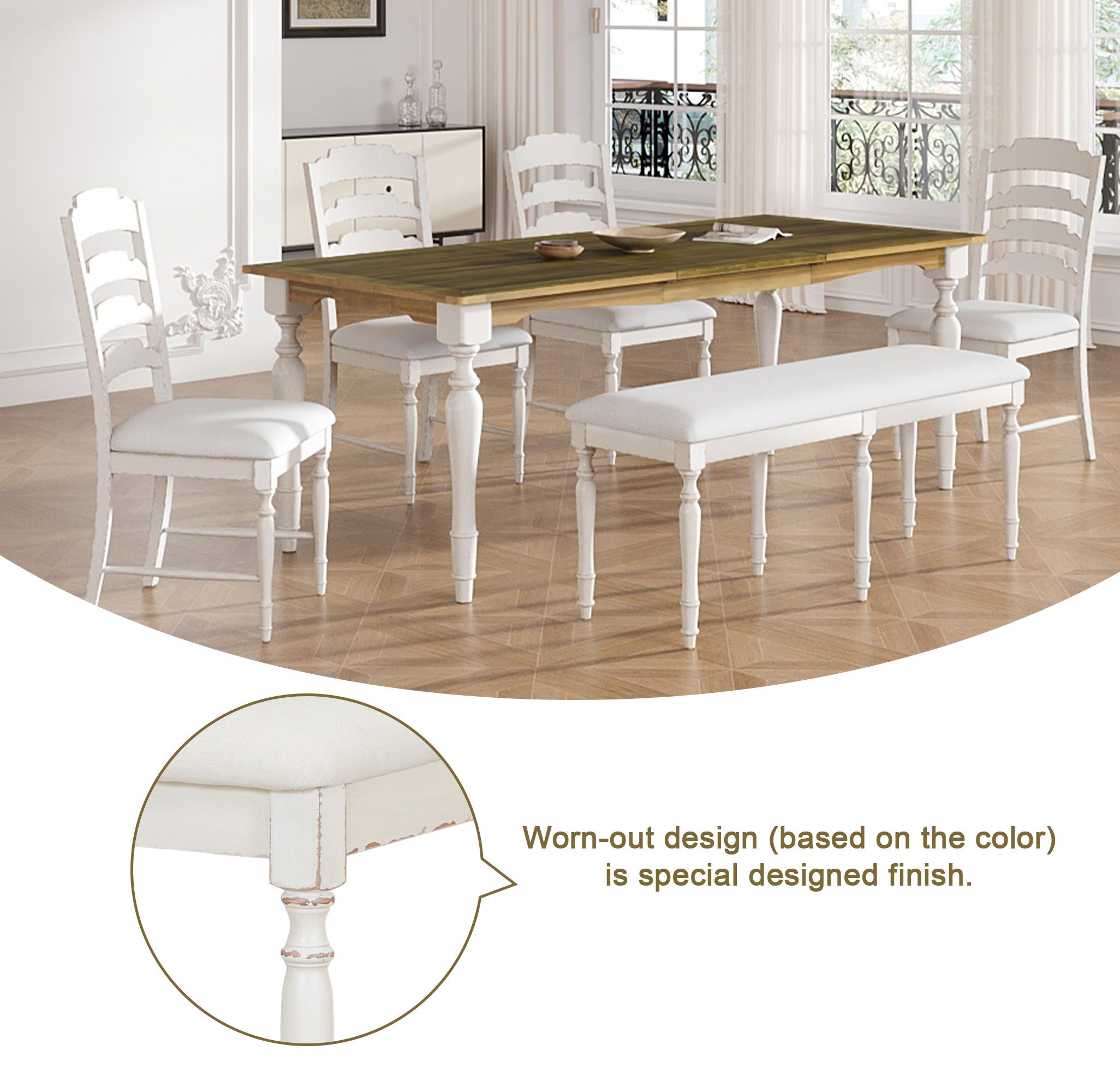 Topmax - Vintage Traditional Extendable Dining Table Set With Removable Leaf