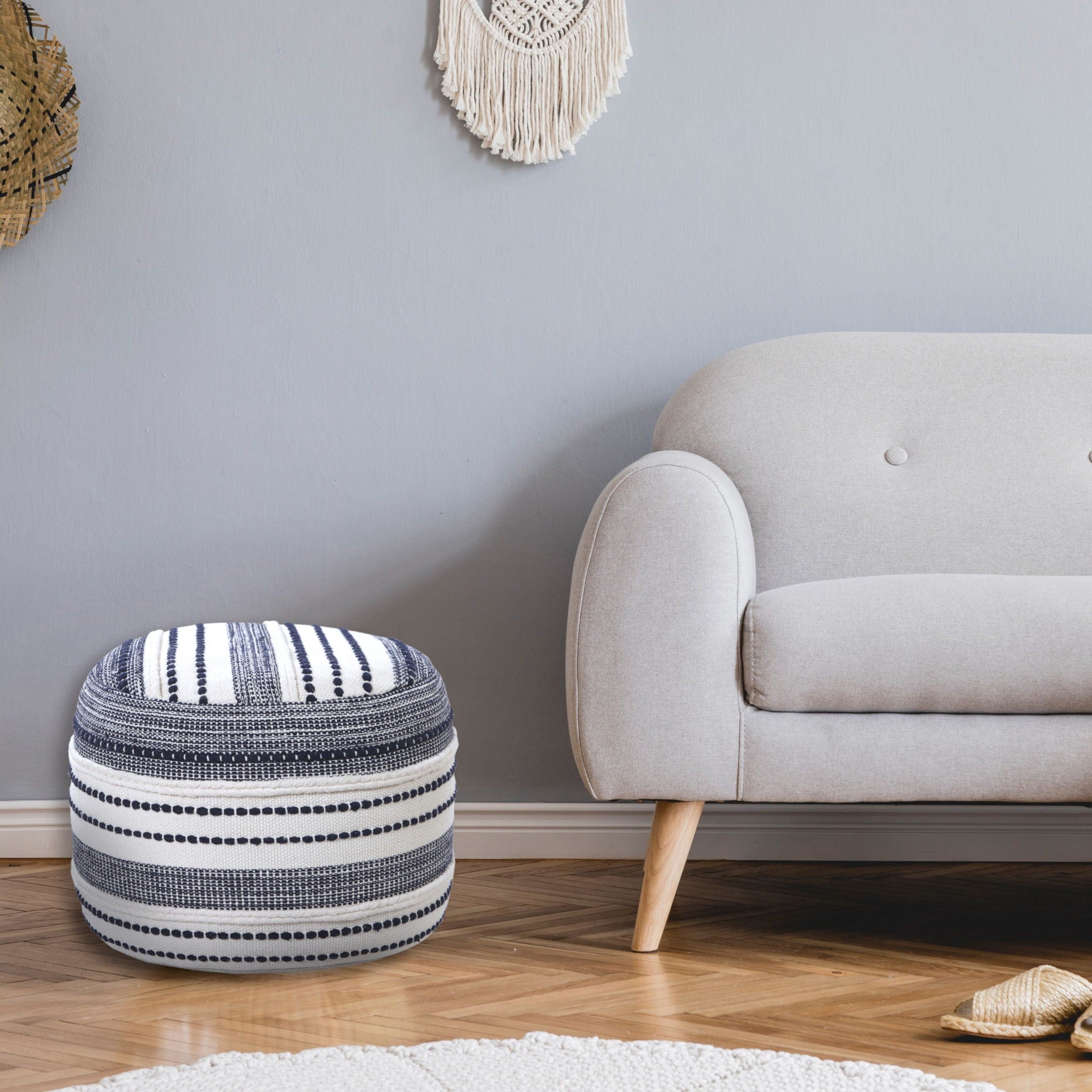 Cotton Round Ottoman - Blue