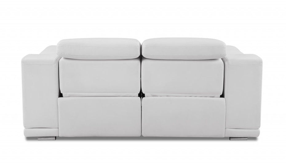 Italian Leather, Power Reclining Loveseat - White / Silver