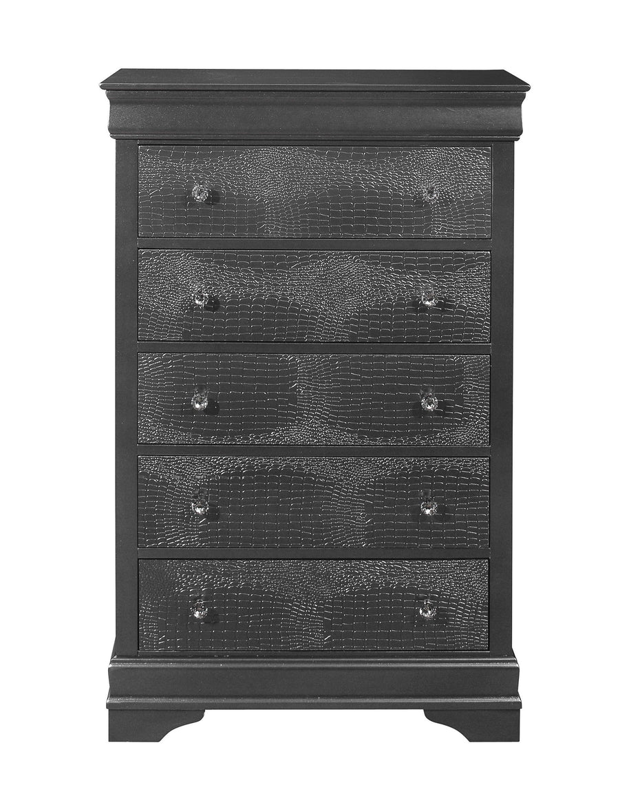 Solid Wood Five Drawer Chest - Metallic Gray