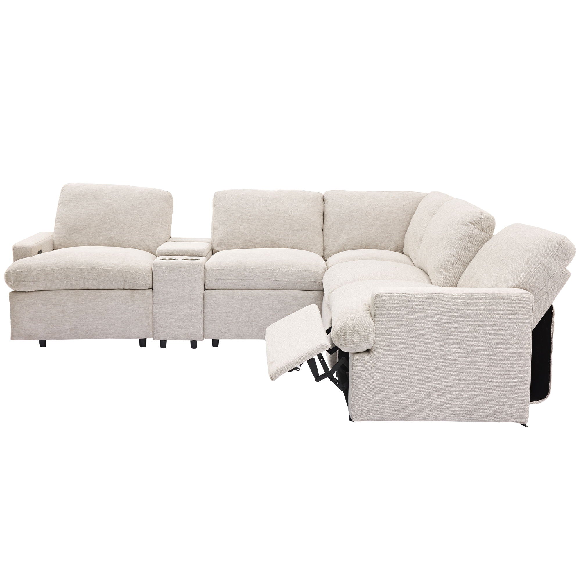 Power Recliner Corner Sofa Home Theater Reclining Sofa Sectional Couches With Storage Box, Cup Holders, USB Ports And Power Socket For Living Room