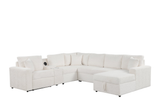 Hunter White Fabric Sleeper Sectional with Recliner, Storage Chaise & Bluetooth Speakers