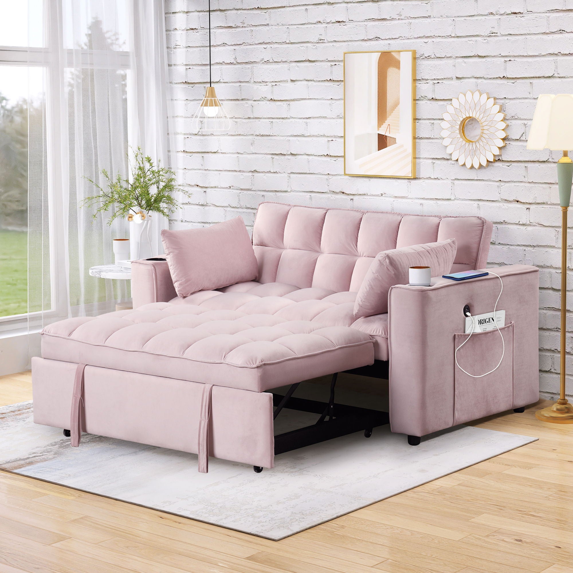 Multi Functional Sofa Bed With Cup Holder And USB Port For Living Room Or Apartments