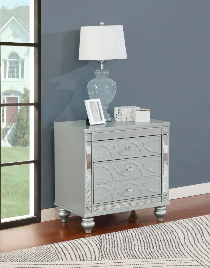 Gunnison - 2-Drawer Nightstand - Silver Metallic by CoasterEssence | Bel Furniture
