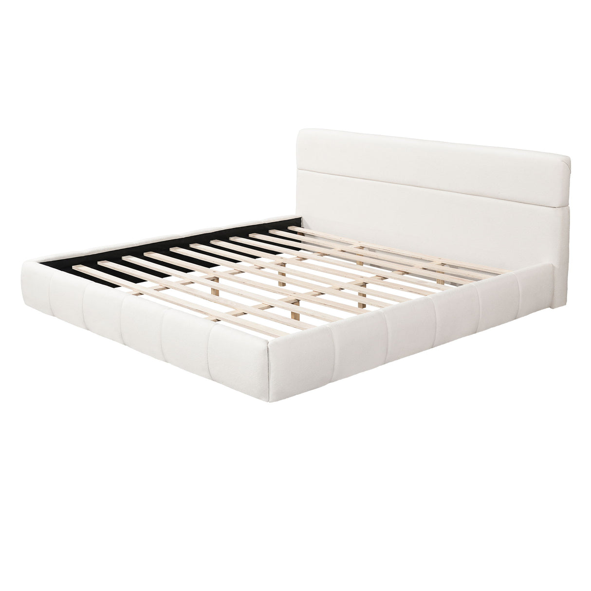 Upholstered Platform Bed Frame With Soft Boucle Headboard