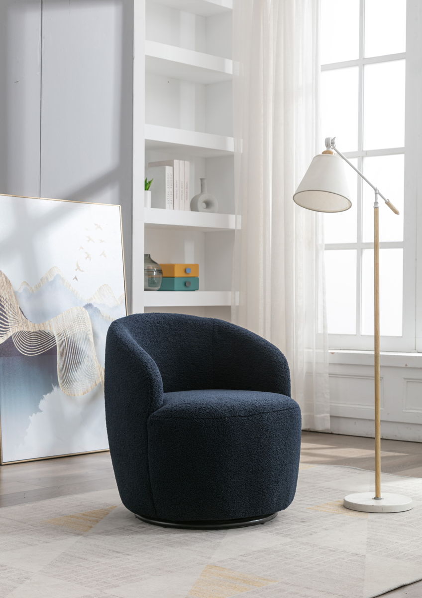 Teddy Fabric Swivel Accent Armchair Barrel Chair With Powder Coating Metal Ring