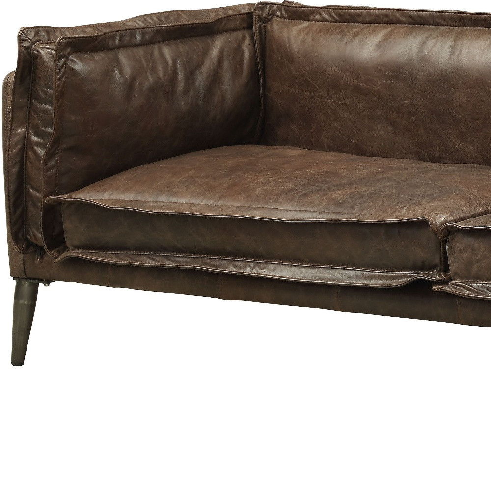 Top Grain Leather Loveseat - Chocolate / Silver