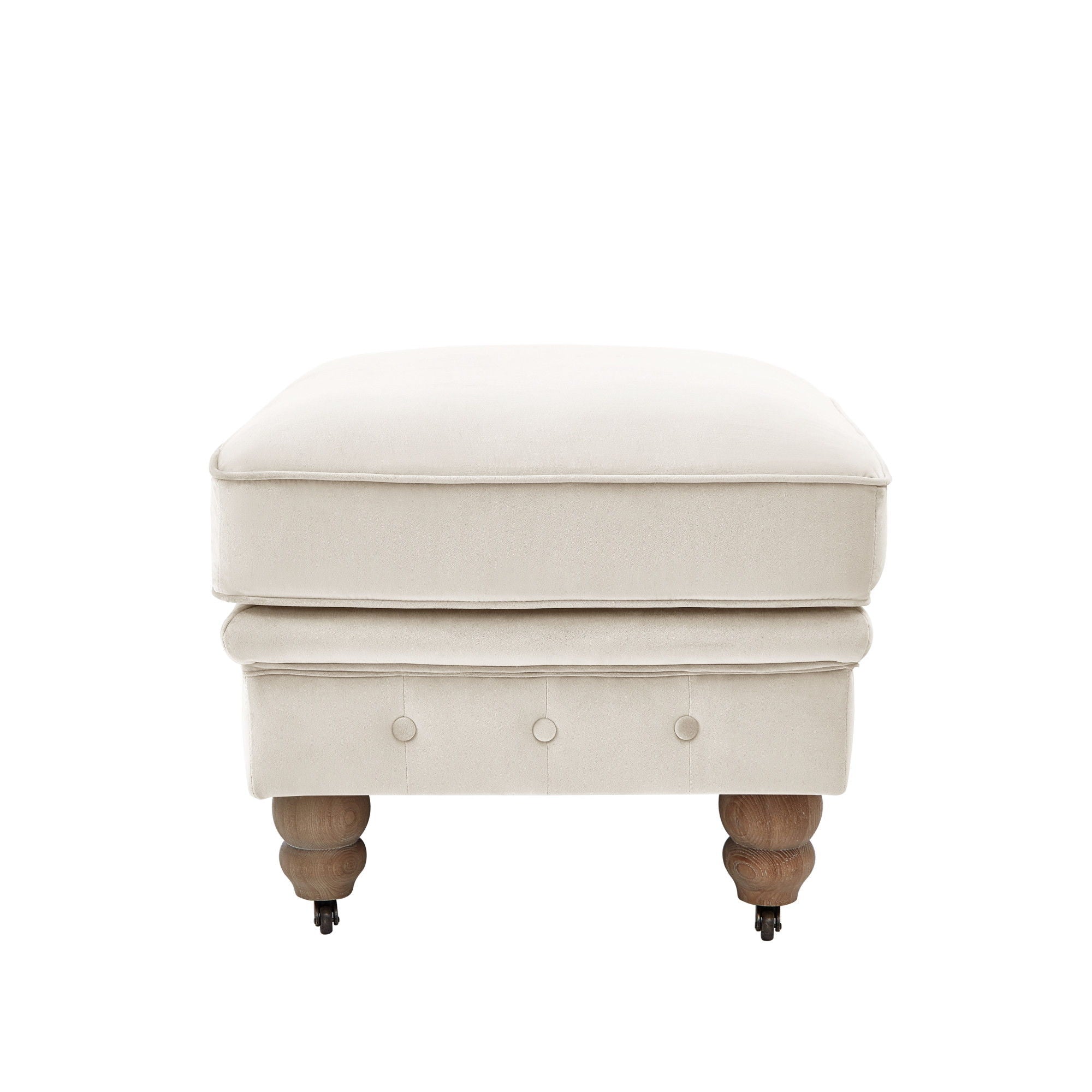 Velvet And Natural Rolling Tufted Cocktail Ottoman - Beige