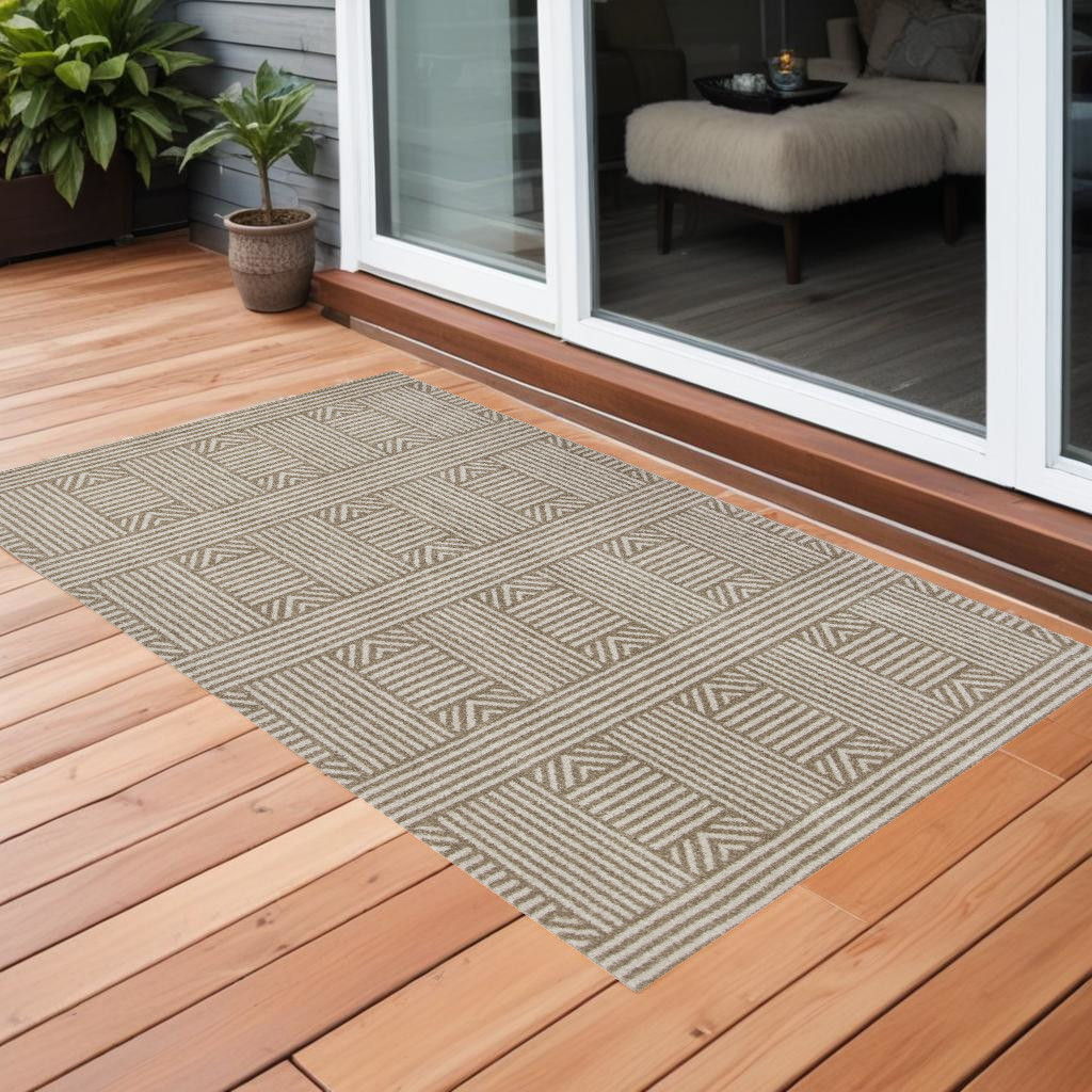 2' X 3' Geometric Indoor Outdoor Area Rug - Beige