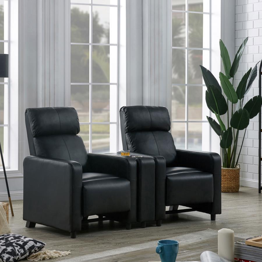 Toohey - Upholstered Home Theater Push Back Recliner - Black by CoasterEveryday | Bel Furniture