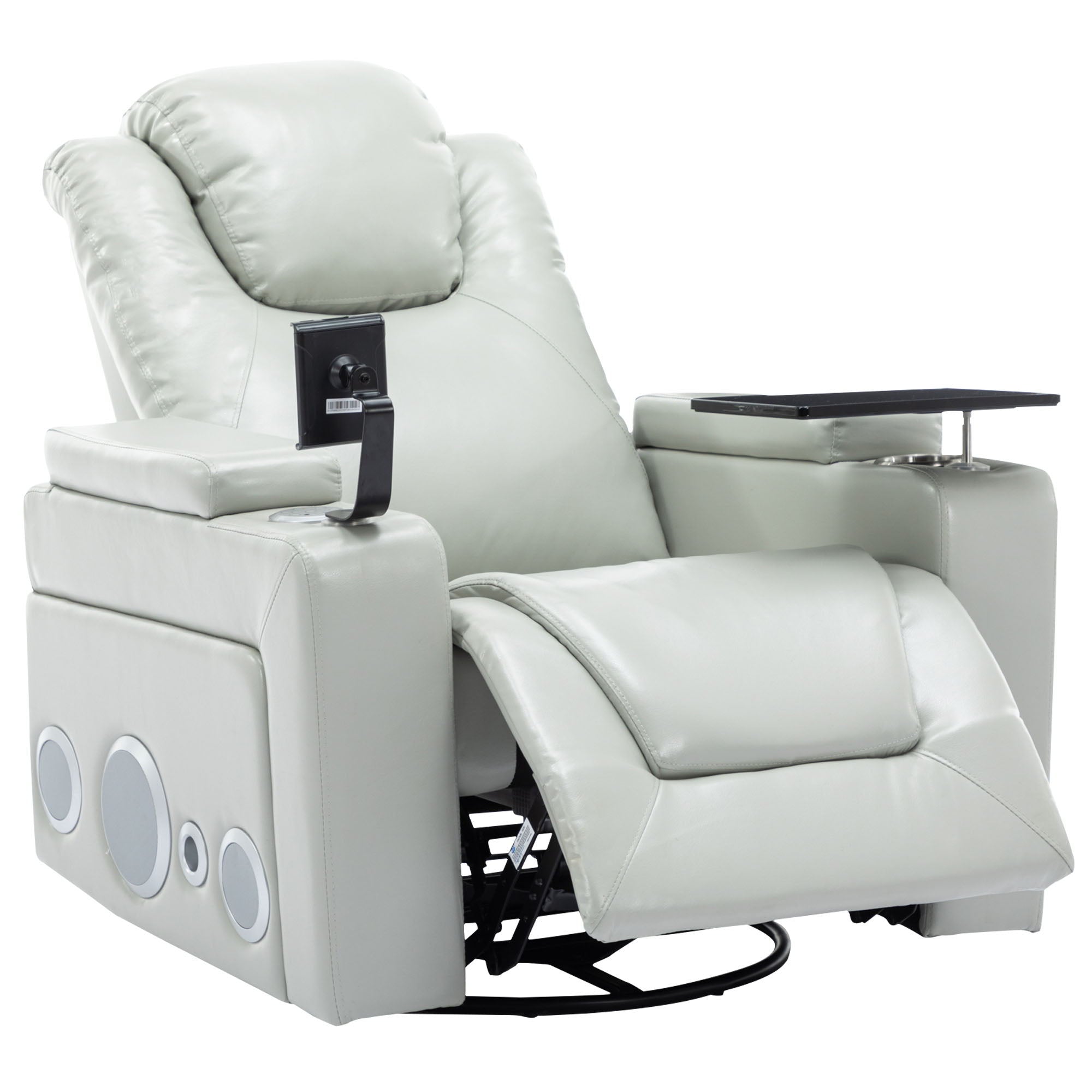 270° Swivel Power Recliner Individual Seat Home Theater Recliner With Surround Sound, Cup Holder, Removable Tray Table, Hidden Arm Storage For Living Room