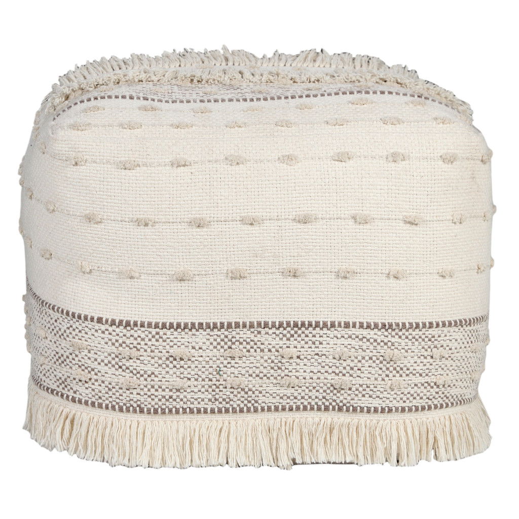 Cotton Striped Pouf Ottoman - Cream