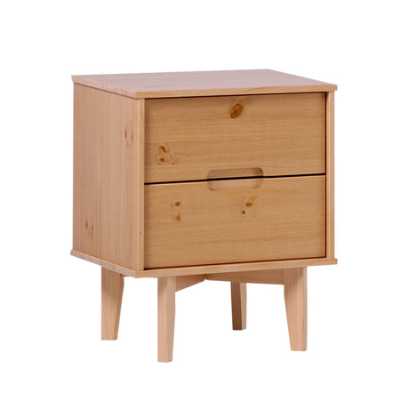 Mid-Century Modern Solid Wood 2 Drawer Nightstand - Natural Pine by Walker Edison | Bel Furniture