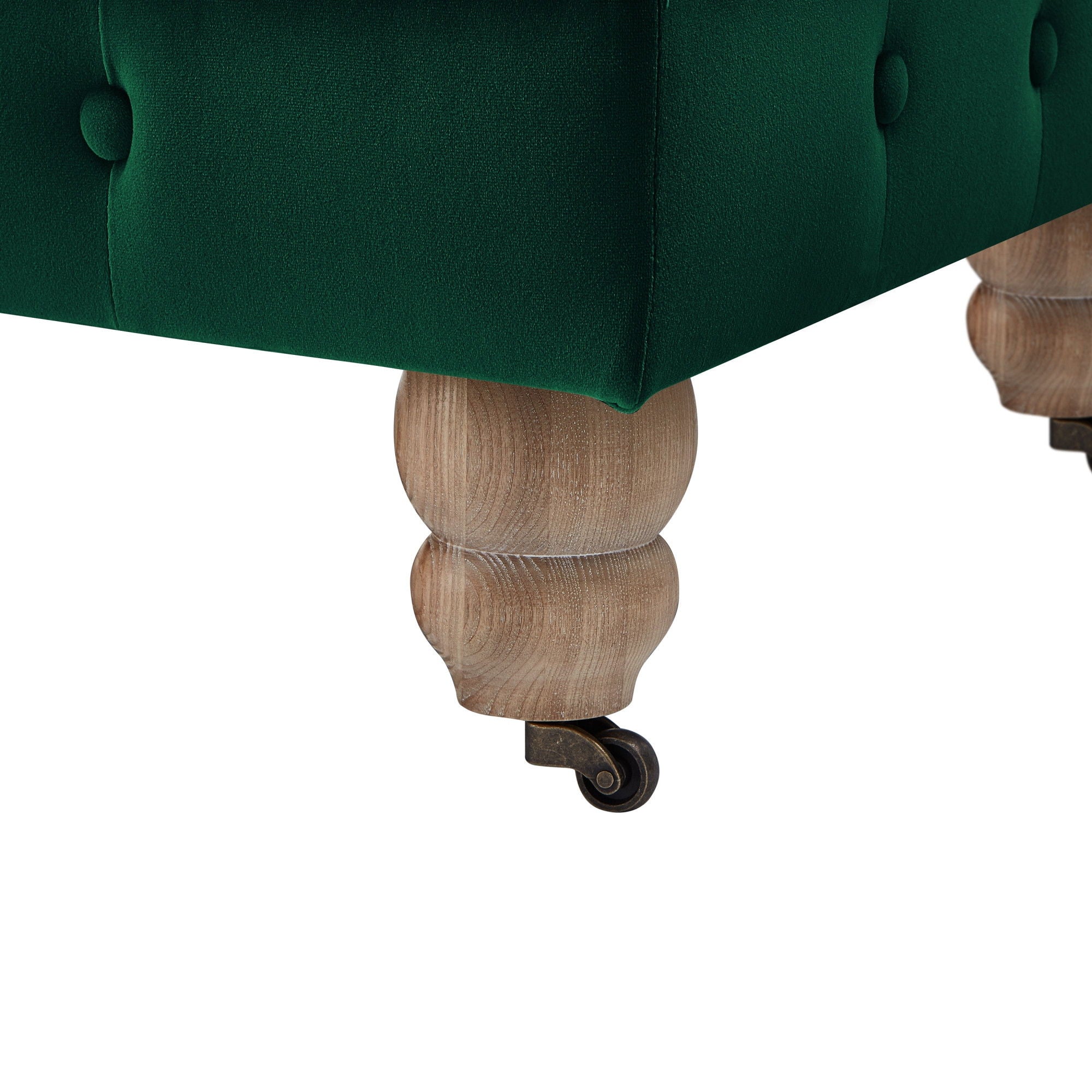 Velvet Rolling Tufted Cocktail Ottoman - Hunter Green / Natural