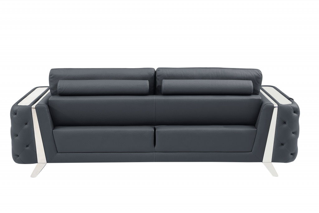 Italian Leather Sofa - Gray / Silver