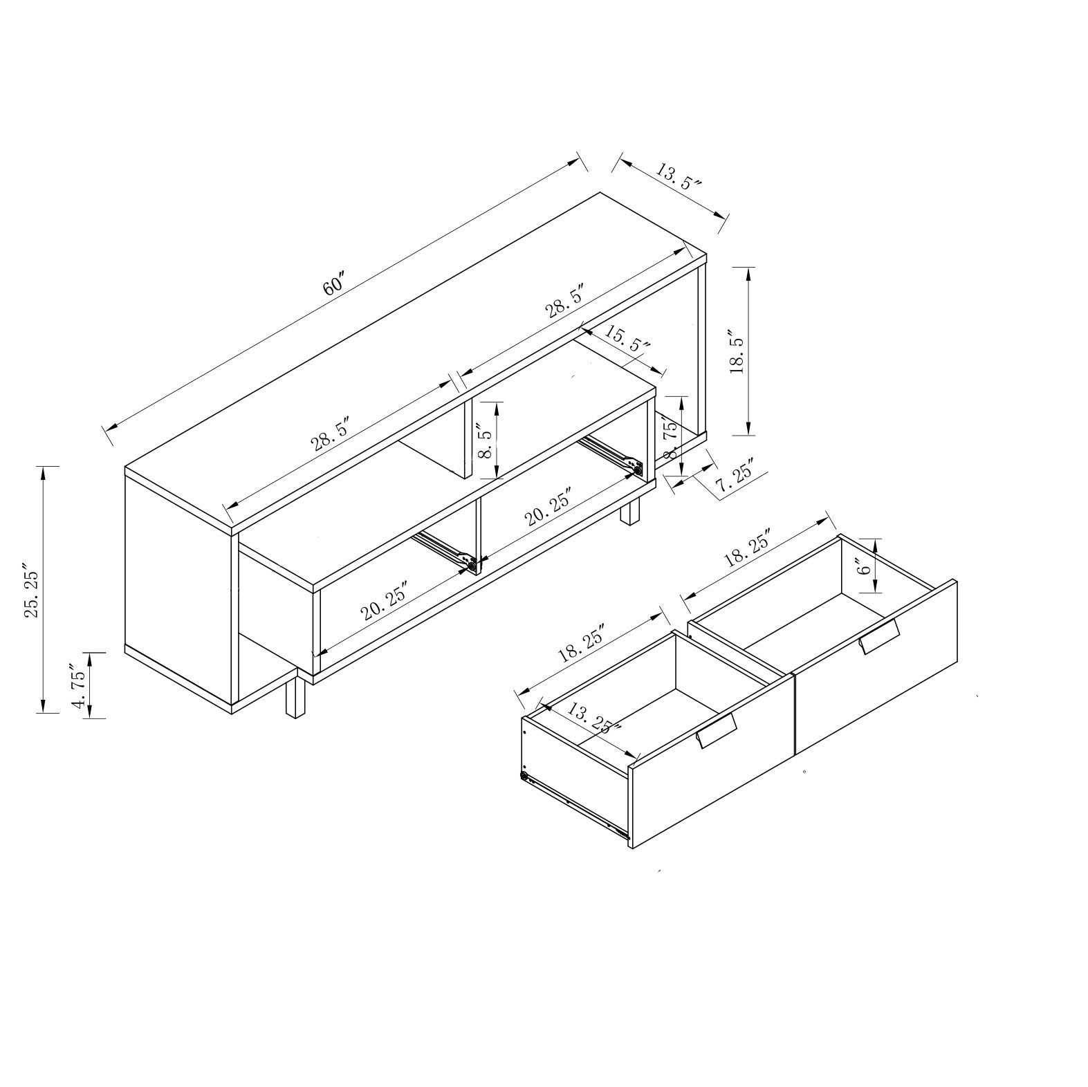 Modern TV Stand & Two Shelves And Two Drawers