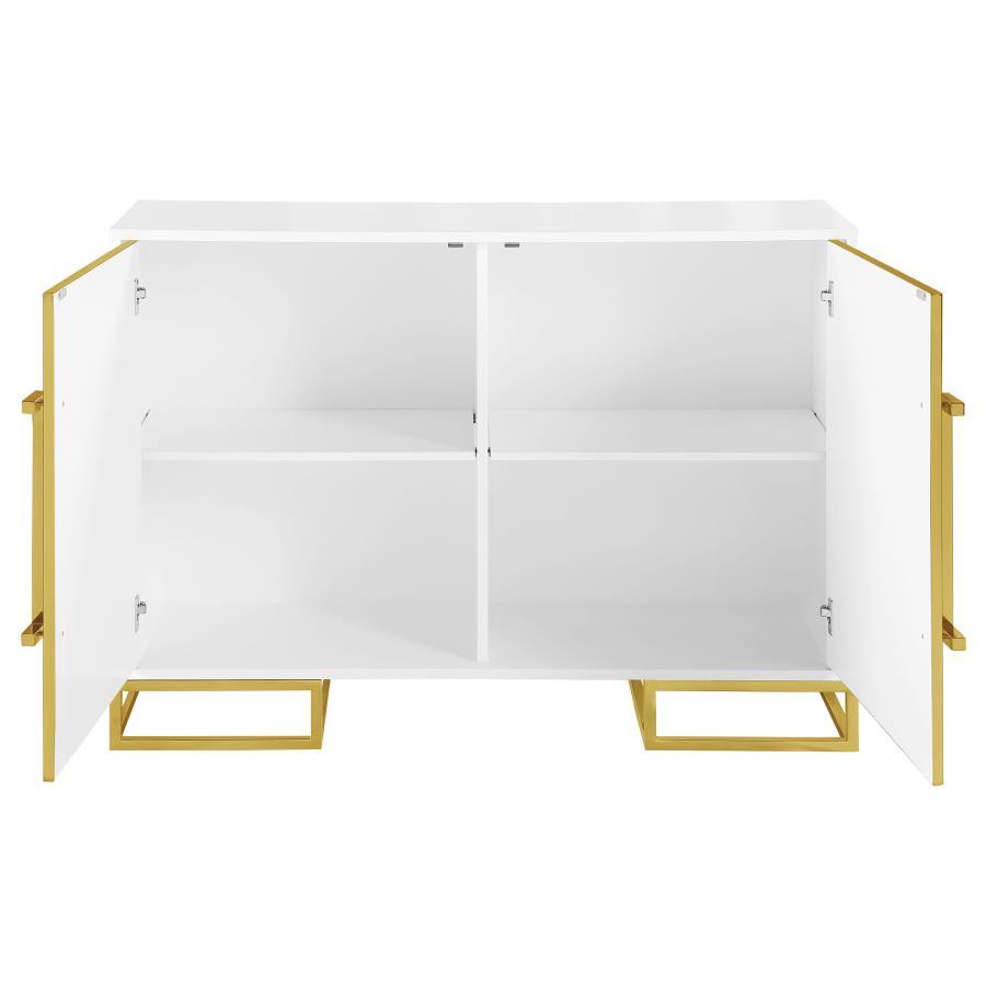 Elsa - 2 Door Wood Storage Accent Cabinet - White And Gold by CoasterEssence | Bel Furniture
