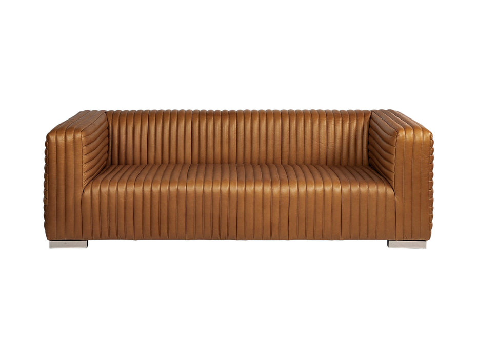 Leather Sofa With Silver Metallic Legs - Gold