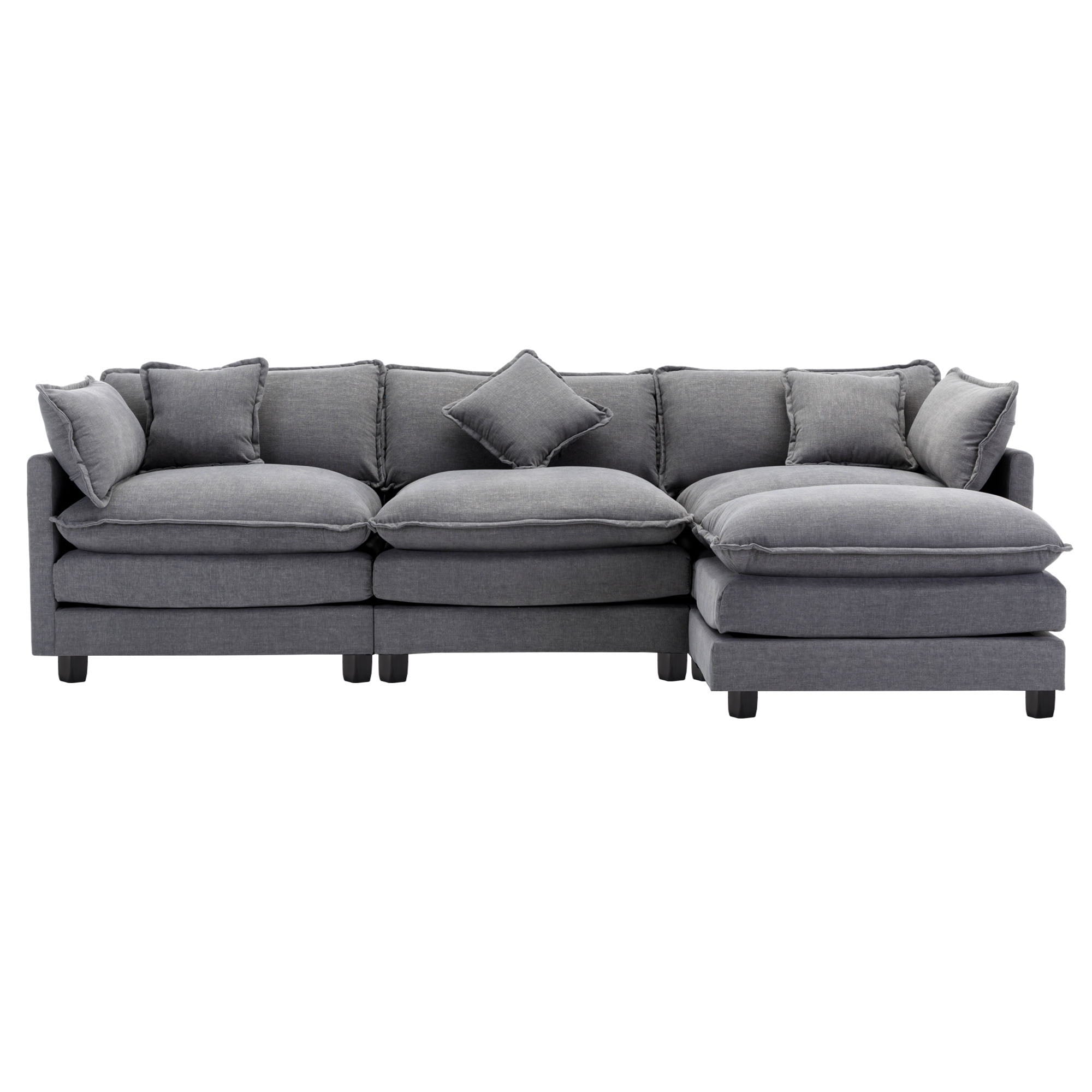 L-Shape Chenille Upholstered Sofa For Living Room Modern Luxury Sofa Couch With Ottoman And 5 Pillows For Living Room